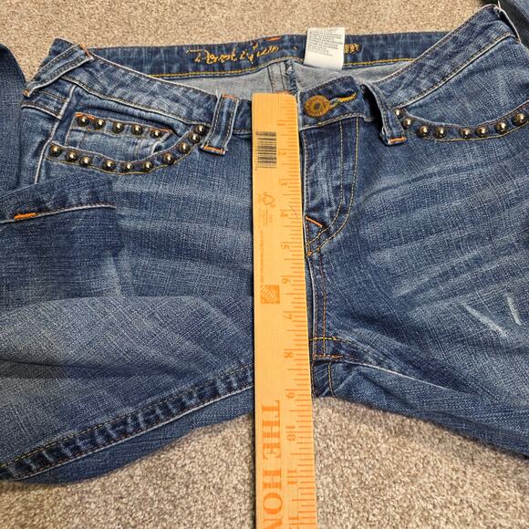 Y2K vtg Embellished boho western Revolution Distressed Flare jeans sz 11 - Picture 6 of 15